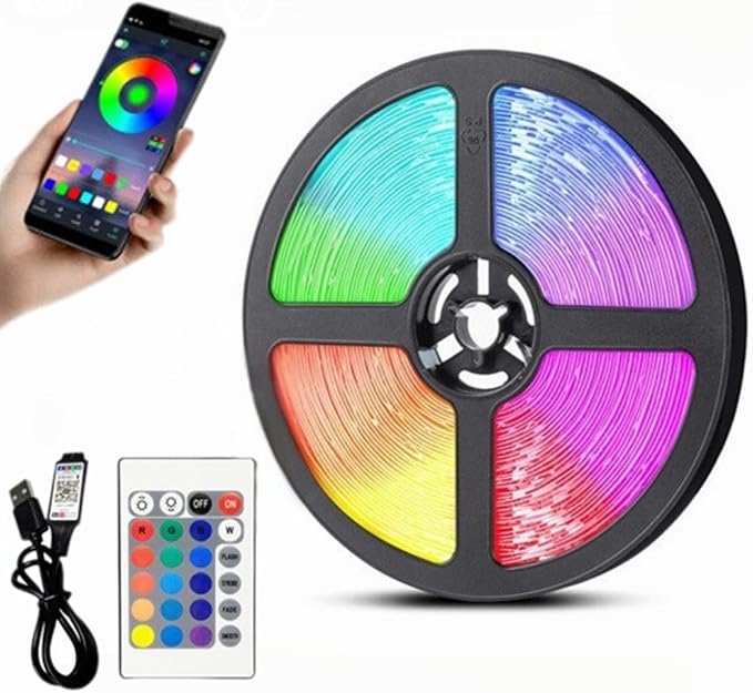 Fita LED RGB Decorativa 5M – Controle Remoto, Várias Cores, Adesiva, Ideal para Quartos, Setup Gamer e Ambientes Modernos