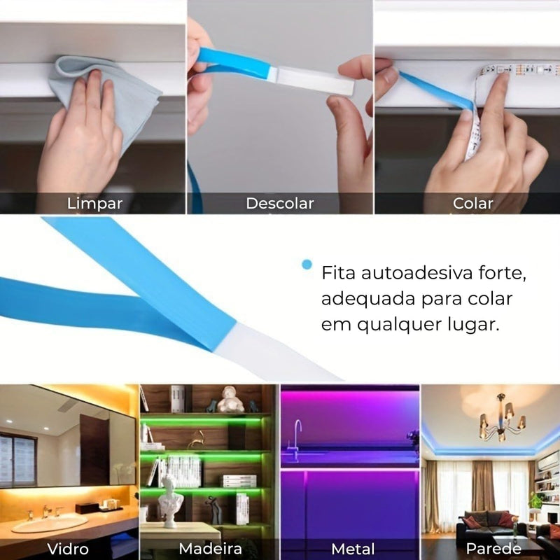 Fita LED RGB Decorativa 5M – Controle Remoto, Várias Cores, Adesiva, Ideal para Quartos, Setup Gamer e Ambientes Modernos