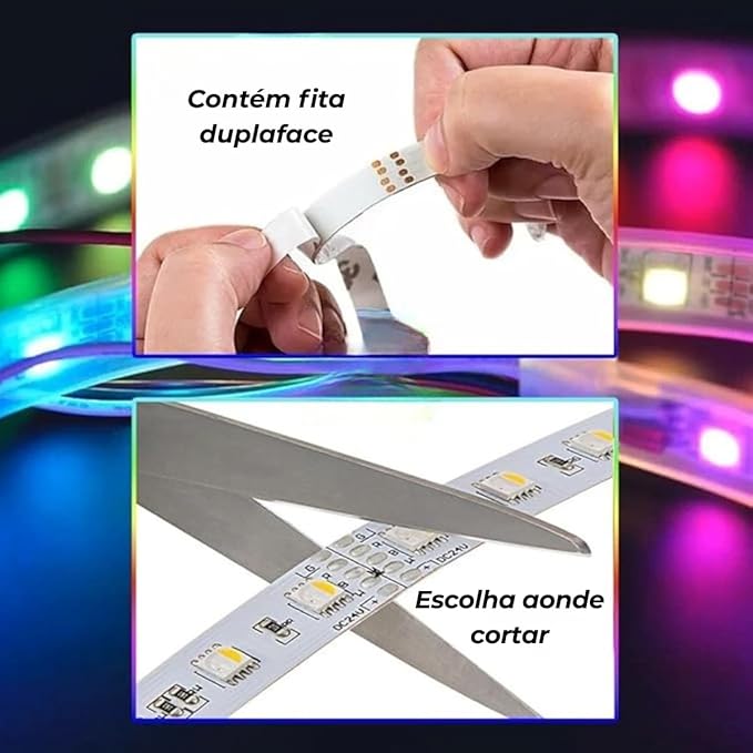 Fita LED RGB Decorativa 5M – Controle Remoto, Várias Cores, Adesiva, Ideal para Quartos, Setup Gamer e Ambientes Modernos