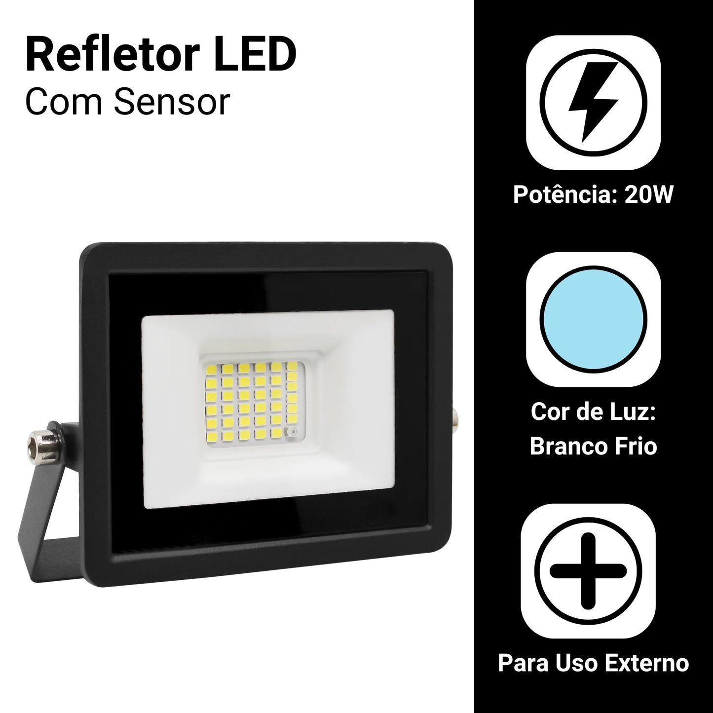 Refletor LED 20W Bivolt com Sensor de Presença - Prova D'Água