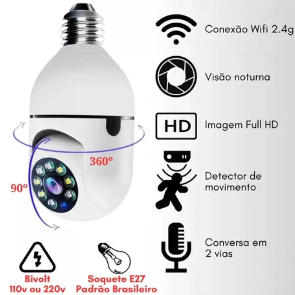 Câmera IP Lâmpada Smart Wi-Fi Full HD com Visão Noturna – Yoosee