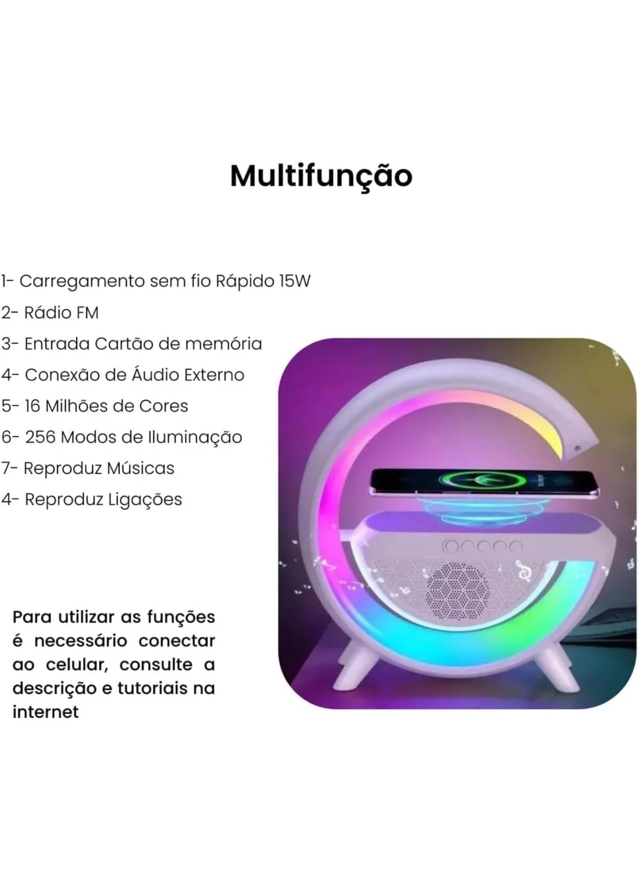 Alto-Falante Bluetooth G 3 em 1 com Estação Inteligente e Iluminação RGB