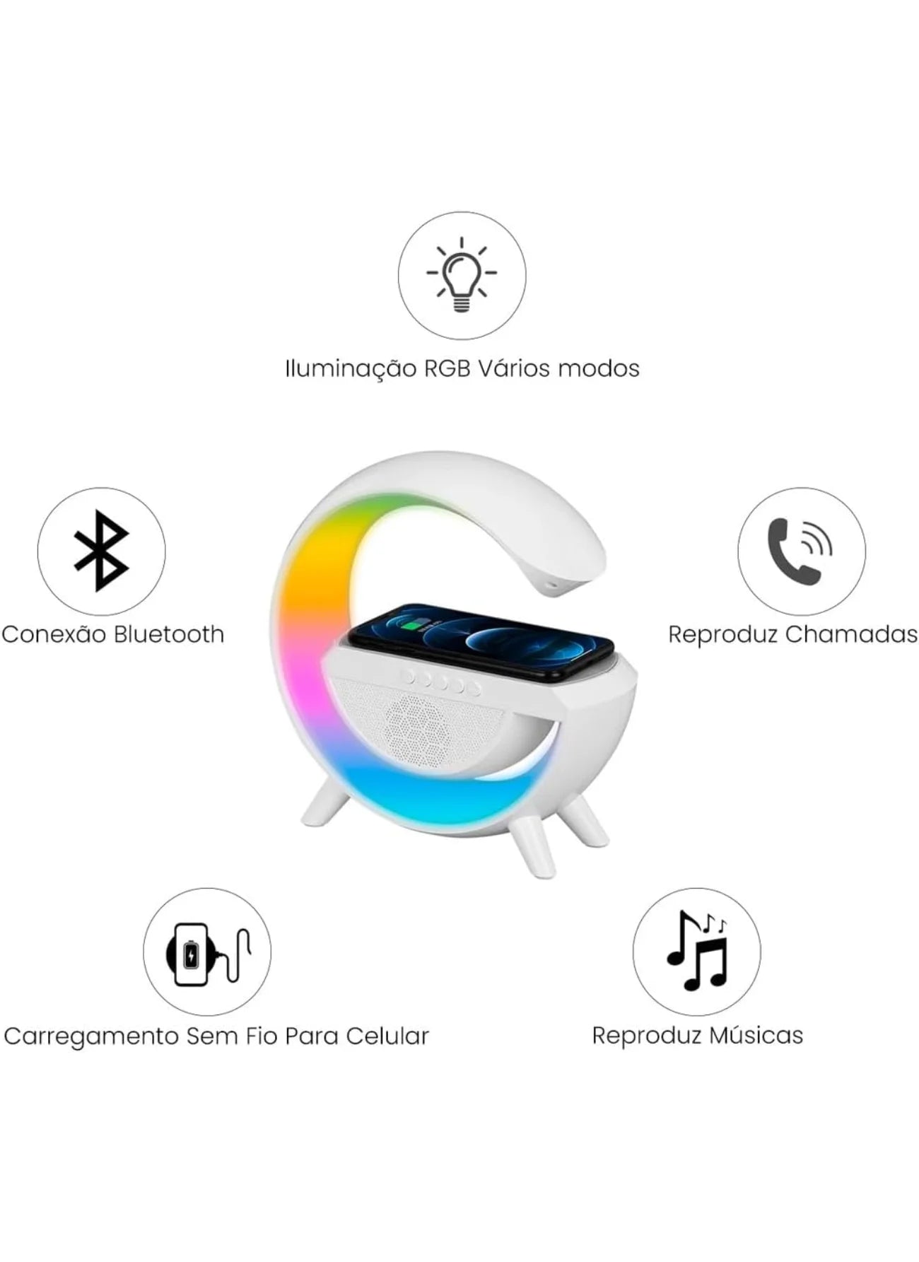 Alto-Falante Bluetooth G 3 em 1 com Estação Inteligente e Iluminação RGB