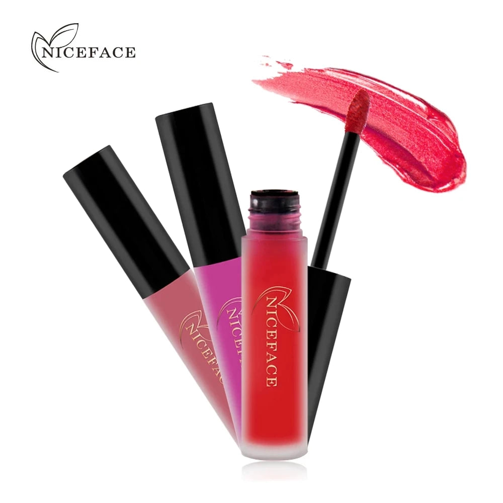 NICEFACE - Batons Líquidos Matte Nude: Impermeável, Brilho Labial de Longa Duração, Veludo Vermelho Sexy, Maquiagem Feminina, Cosméticos de Alta Qualidade