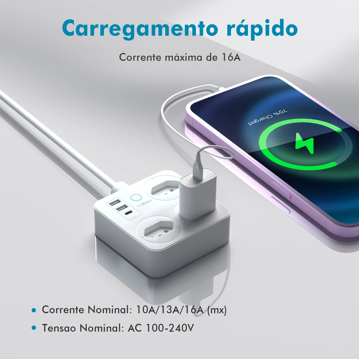 Extensão Elétrica USB Tipo-C com Filtro de Linha – 2m