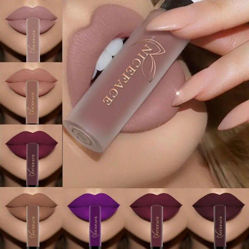 NICEFACE - Batons Líquidos Matte Nude: Impermeável, Brilho Labial de Longa Duração, Veludo Vermelho Sexy, Maquiagem Feminina, Cosméticos de Alta Qualidade