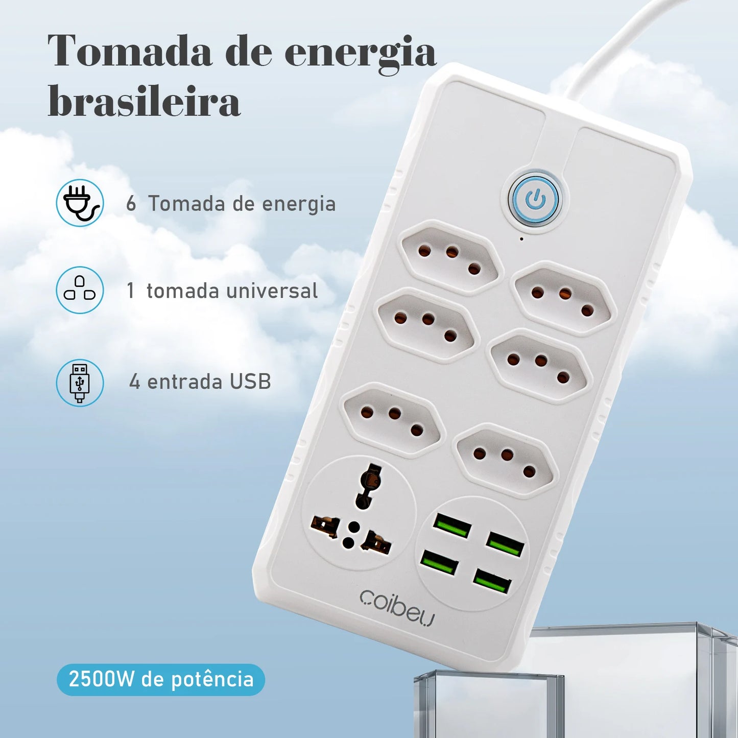 Extensão Elétrica USB Tipo-C com Filtro de Linha – 2m