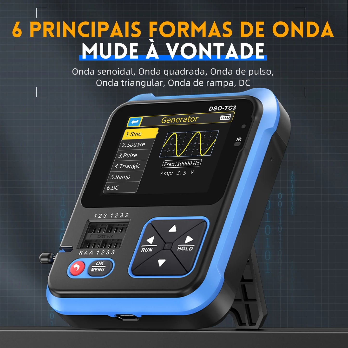 FNIRSI-Mini DSO-TC3 - Osciloscópio Digital 3 em 1, Compacto e Multifuncional