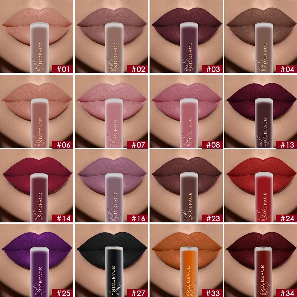 NICEFACE - Batons Líquidos Matte Nude: Impermeável, Brilho Labial de Longa Duração, Veludo Vermelho Sexy, Maquiagem Feminina, Cosméticos de Alta Qualidade