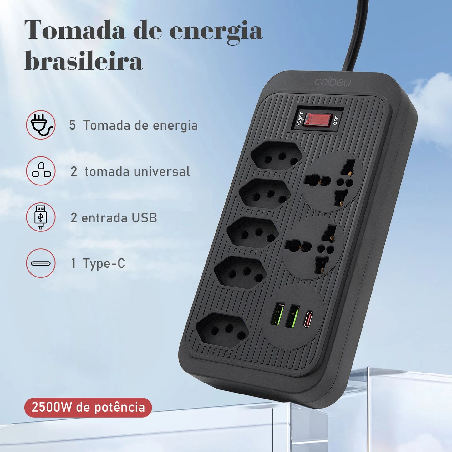 Extensão Elétrica USB Tipo-C com Filtro de Linha – 2m