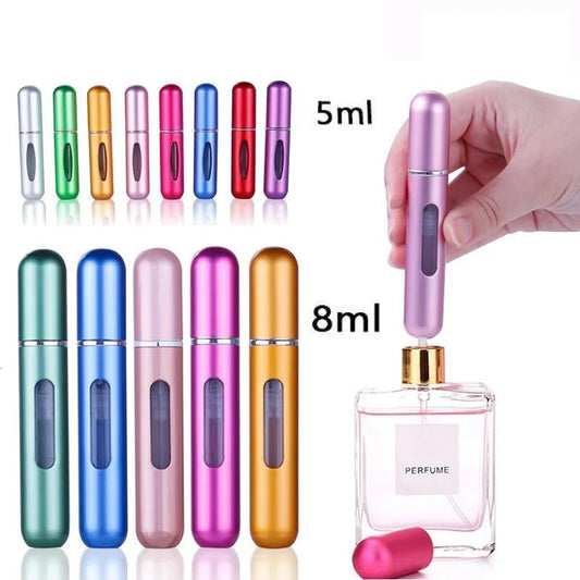 Garrafa de Perfume Recarregável Mini: Portátil e Elegante, Atomizer Spray Container para Cosméticos, Ideal para Viagens - 5ml e 8ml