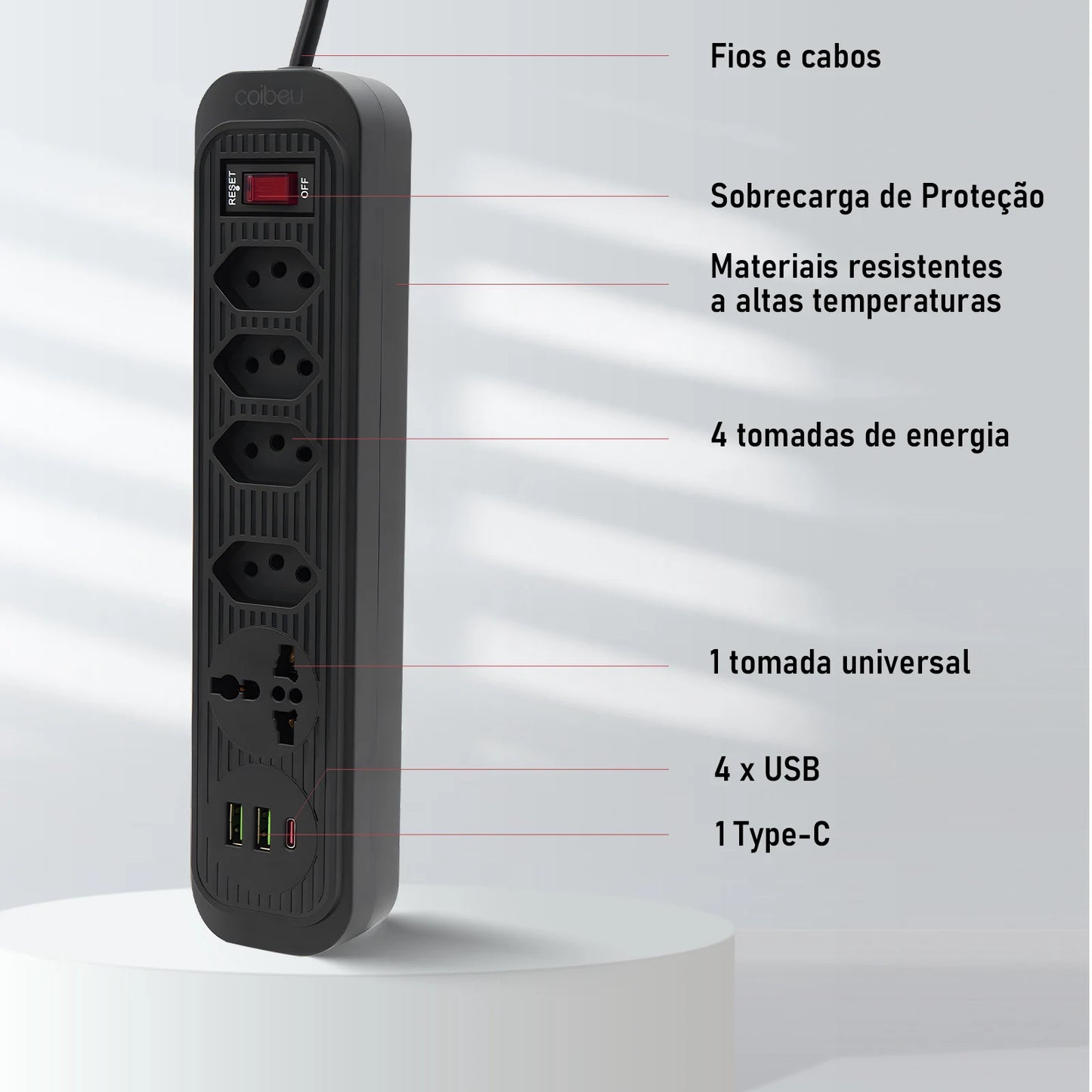 Extensão Elétrica USB Tipo-C com Filtro de Linha – 2m