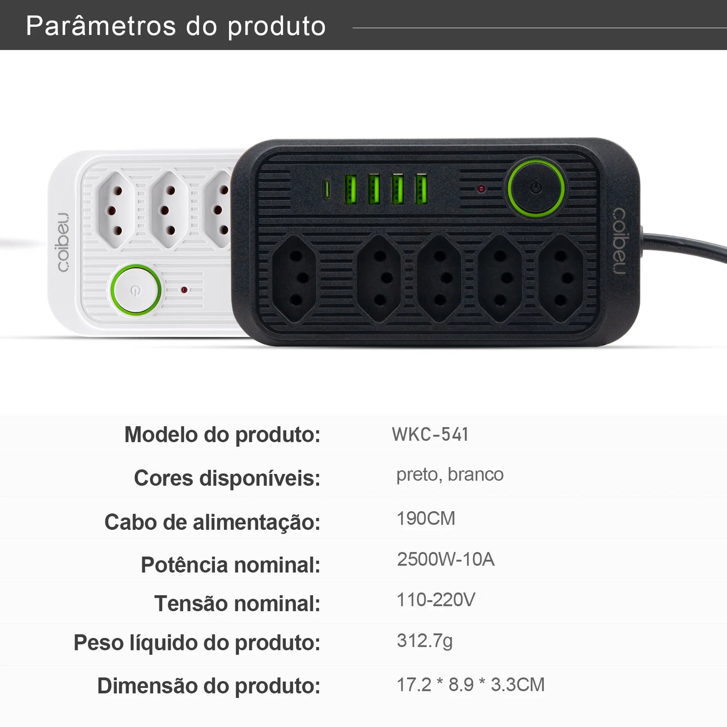 Extensão Elétrica USB Tipo-C com Filtro de Linha – 2m