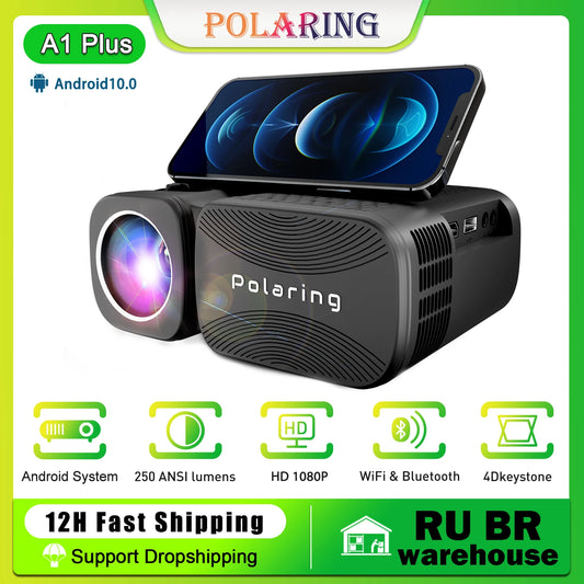 Projetor Digital Portátil Polaring A1 Plus - Qualidade 1080p e Sistema Android para uma Experiência de Cinema em Casa.